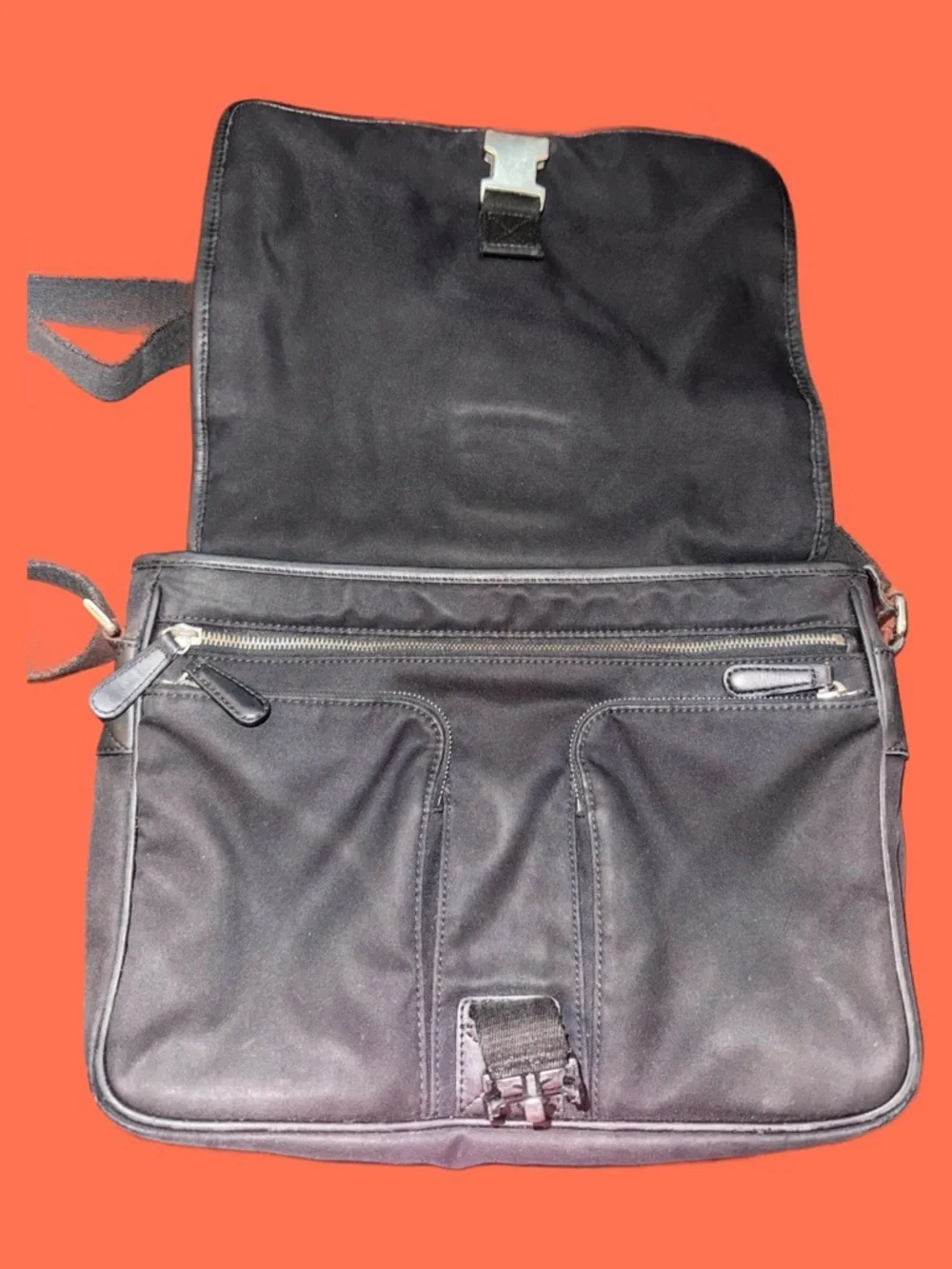 Coach Vintage Black Canvas and Nylon Leather Trim Messenger Bag